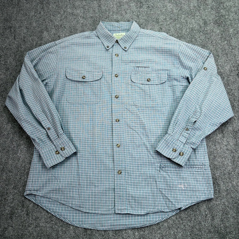 Cabelas Shirt Mens Large Plaid Legendary Quality Button Down Long Sleeve‎ *STAIN